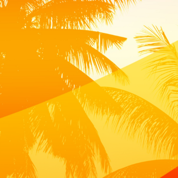 Graphic showing the tops of palm trees with orange, reds and yellow shading.