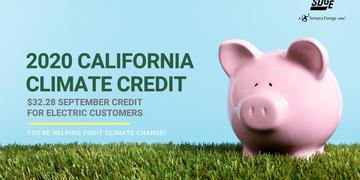 California Climate Credit to Offset September Bill for SDG&E Electric Customers by $32.28 in Credit