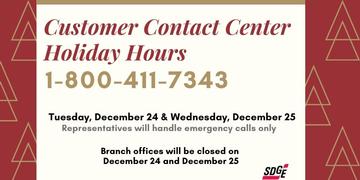 Customer Contact Center Holiday Hours