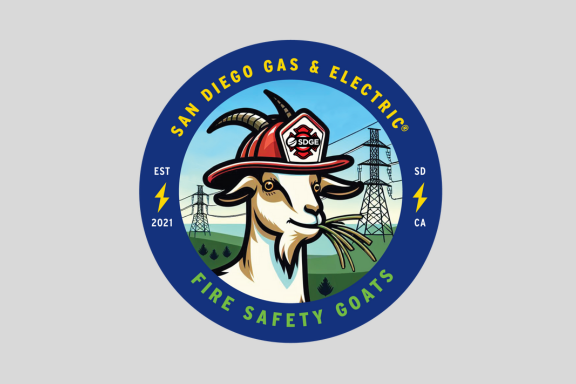 A sketch of a goat wearing a firefighter's helmet, chewing on dry brush.